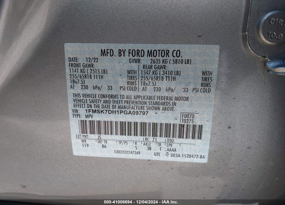 2023 FORD EXPLORER XLT VIN: 1FMSK7DH1PGA09797