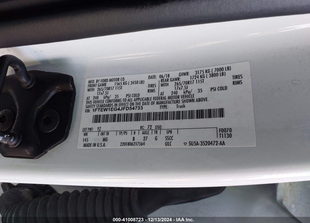 2018 FORD F-150 XLT VIN: 1FTEW1EG4JFD54733