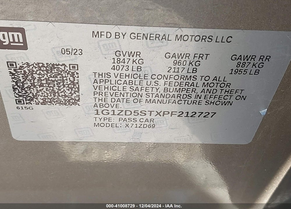 2023 CHEVROLET MALIBU FWD 1LT VIN: 1G1ZD5STXPF212727