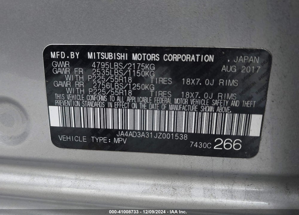 2018 MITSUBISHI OUTLANDER SEL VIN: JA4AD3A31JZ001538