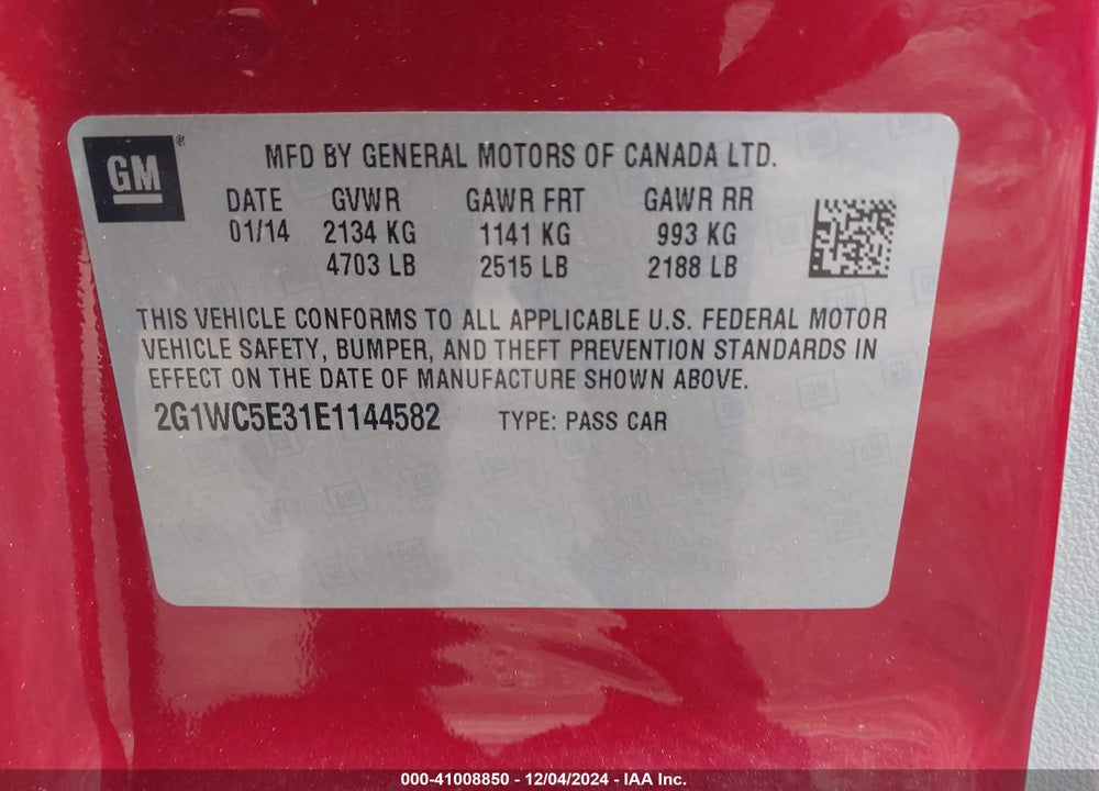 2014 CHEVROLET IMPALA LIMITED LTZ VIN: 2G1WC5E31E1144582