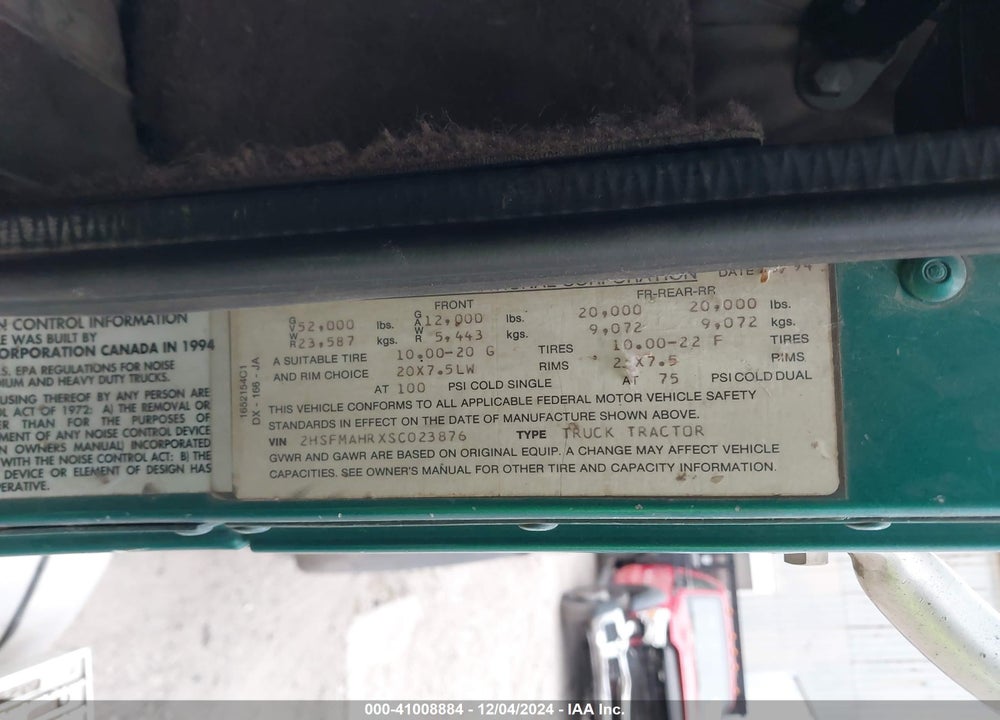 1995 INTERNATIONAL 9200 VIN: 2HSFMAHRXSC023876