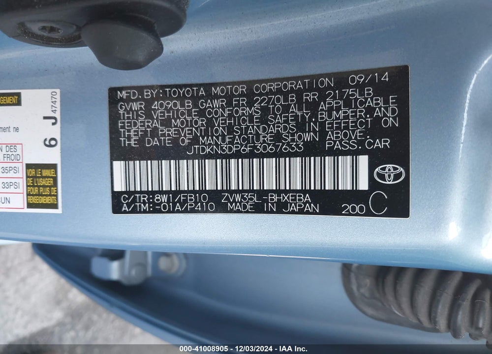 2015 TOYOTA PRIUS PLUG-IN VIN: JTDKN3DP6F3067633