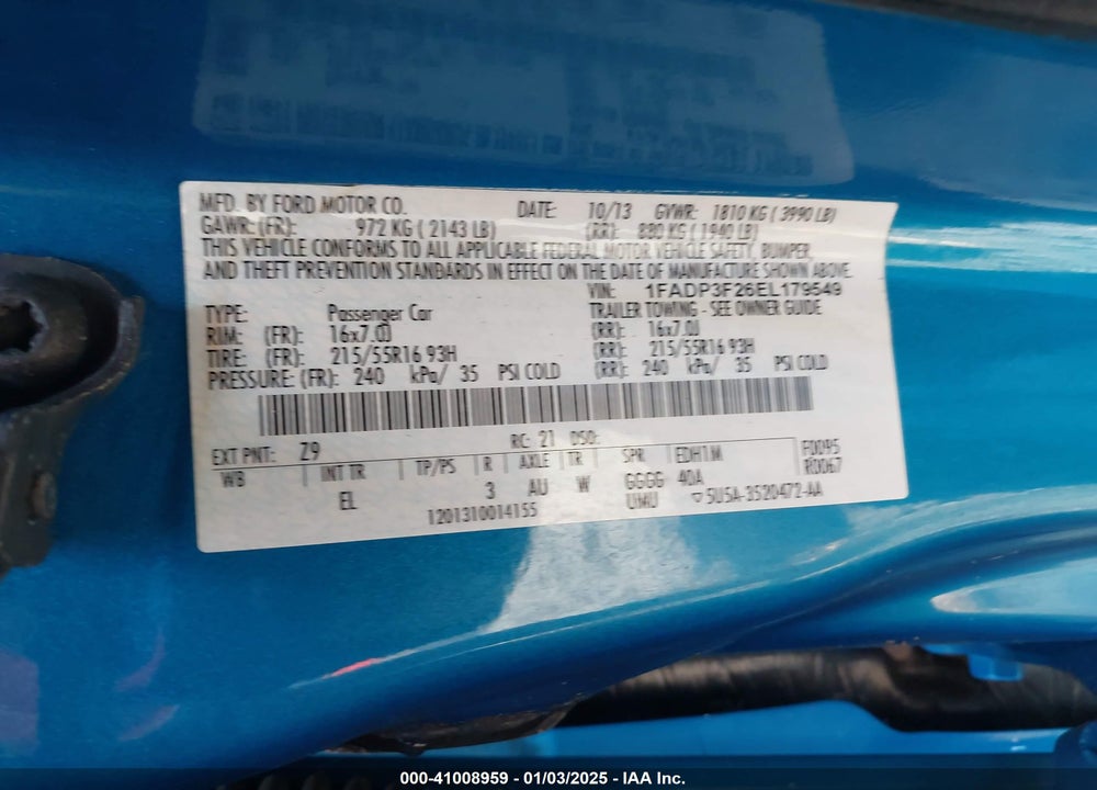 2014 FORD FOCUS VIN: 1FADP3F26EL179549