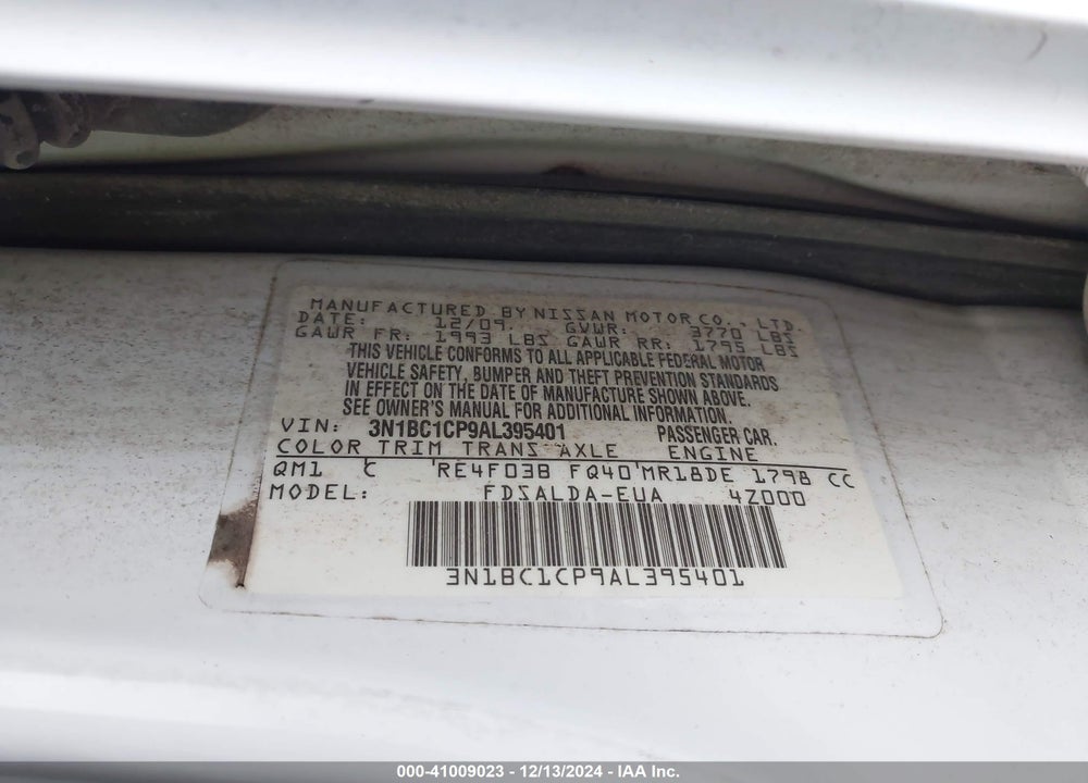 2010 NISSAN VERSA 1.8S VIN: 3N1BC1CP9AL395401