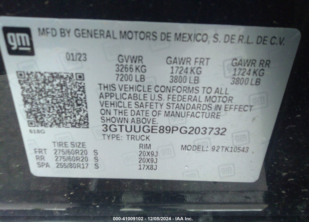 2023 GMC SIERRA 1500 4WD SHORT BOX DENALI VIN: 3GTUUGE89PG203732
