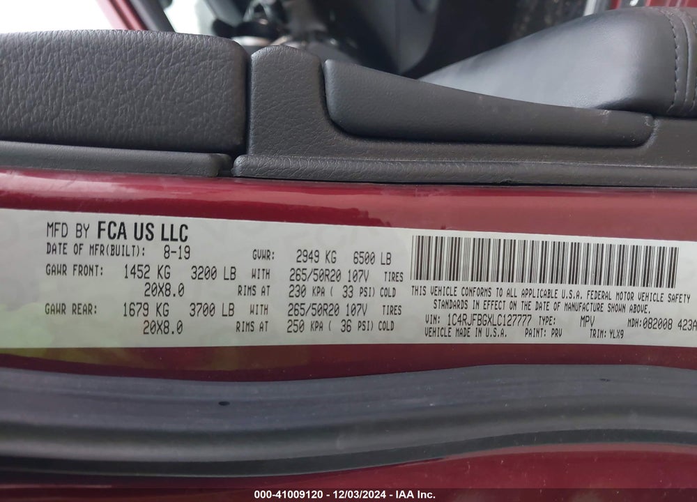 2020 JEEP GRAND CHEROKEE LIMITED X 4X4 VIN: 1C4RJFBGXLC127777