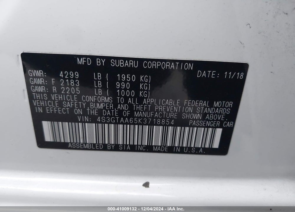 2019 SUBARU IMPREZA 2.0I VIN: 4S3GTAA65K3718854