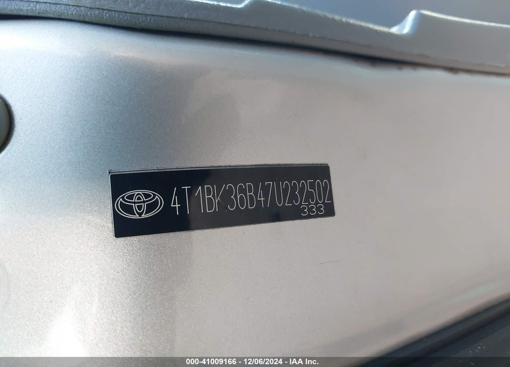 2007 TOYOTA AVALON XL VIN: 4T1BK36B47U232502