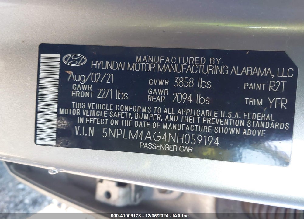2022 HYUNDAI ELANTRA SEL VIN: 5NPLM4AG4NH059194