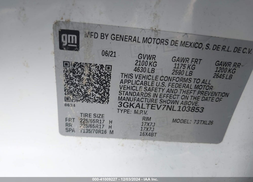 2022 GMC TERRAIN AWD SLE VIN: 3GKALTEV7NL103853