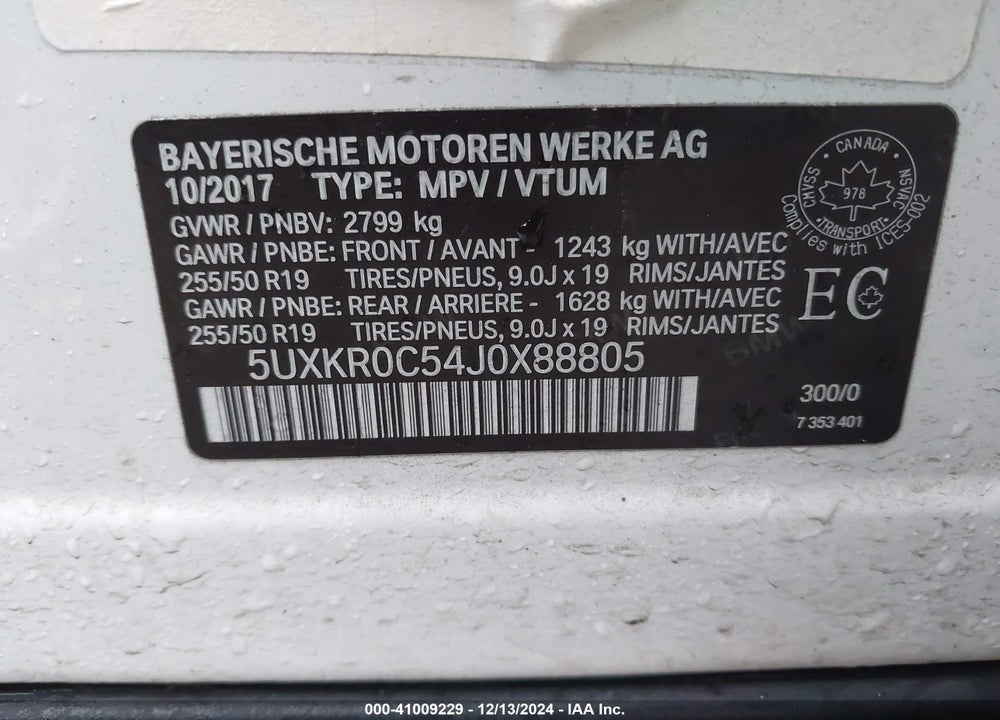 2018 BMW X5 XDRIVE35I VIN: 5UXKR0C54J0X88805