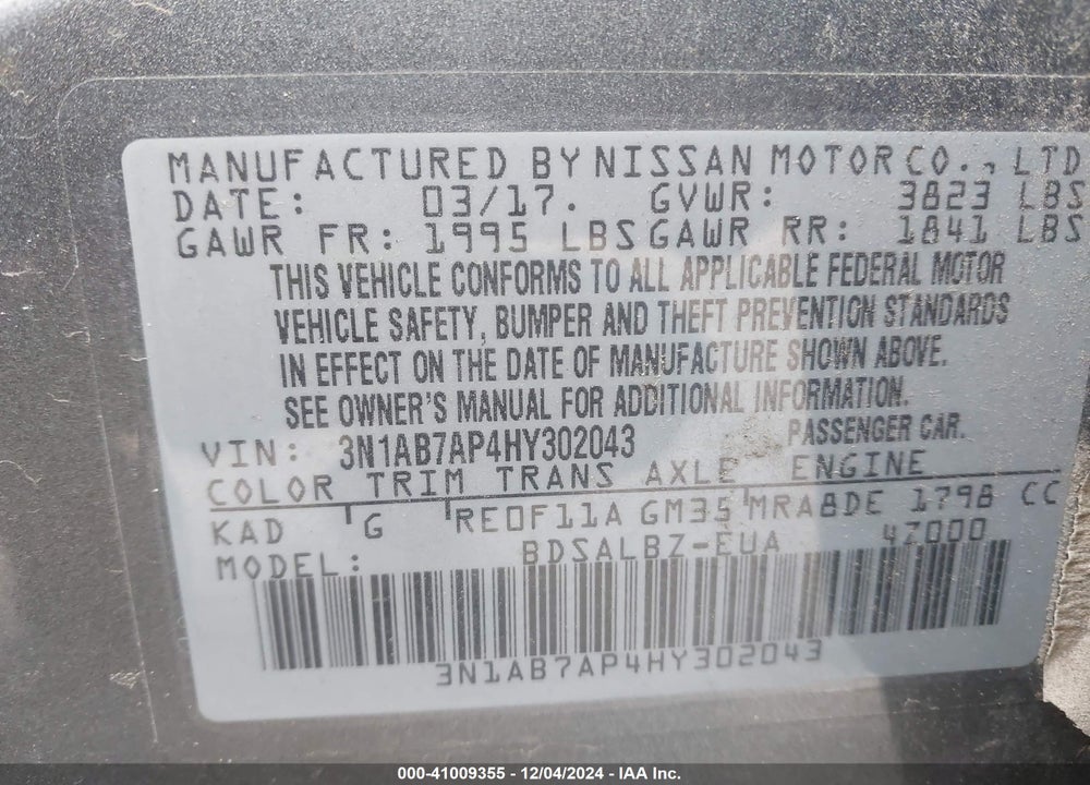 2017 NISSAN SENTRA VIN: 3N1AB7AP4HY302043