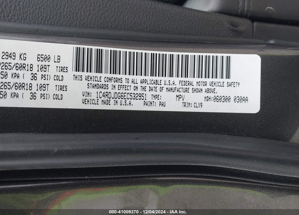 2014 DODGE DURANGO LIMITED VIN: 1C4RDJDG6EC532951
