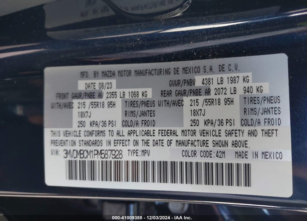 2023 MAZDA CX-30 VIN: 3MVDMBCM1PM587928