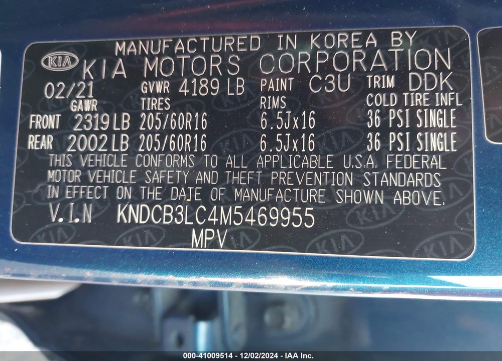 2021 KIA NIRO LXS VIN: KNDCB3LC4M5469955