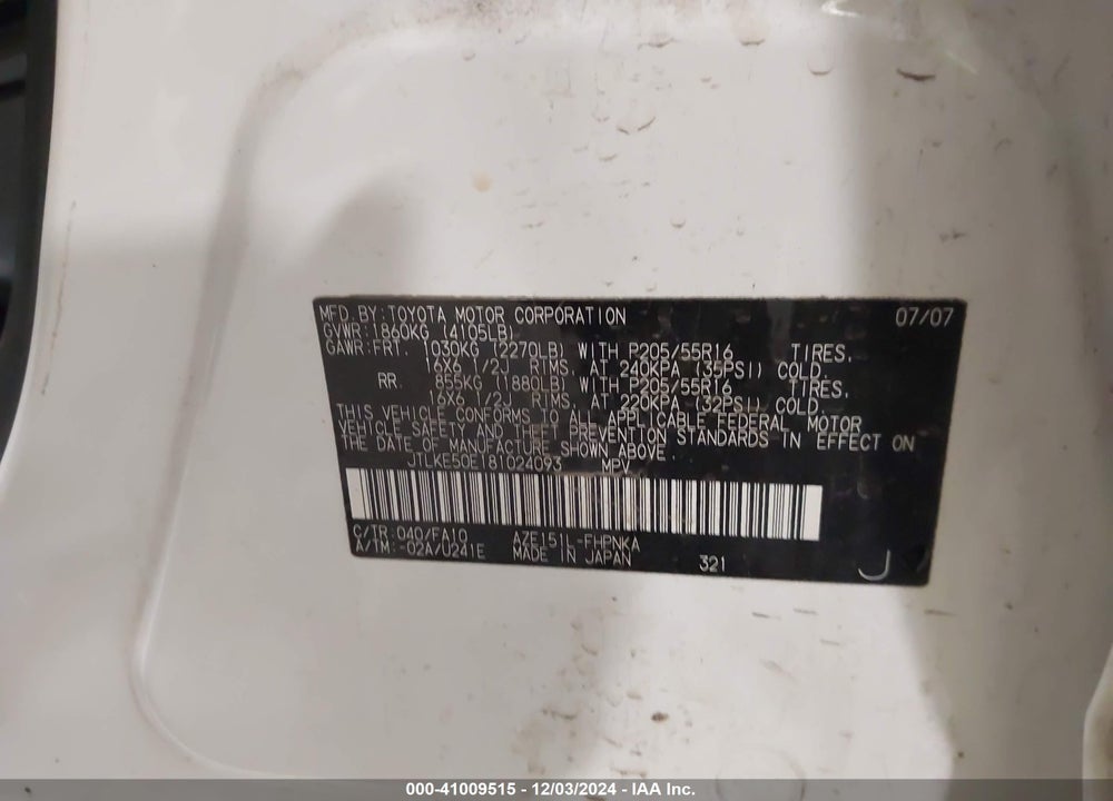 2008 SCION XB VIN: JTLKE50E181024093