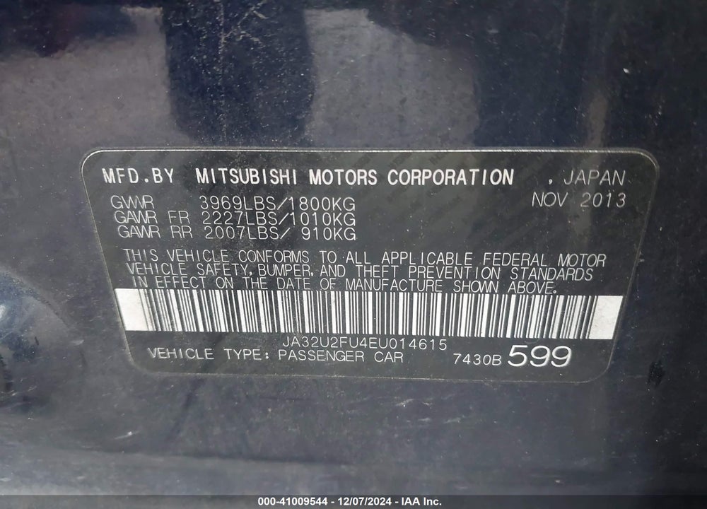 2014 MITSUBISHI LANCER ES VIN: JA32U2FU4EU014615