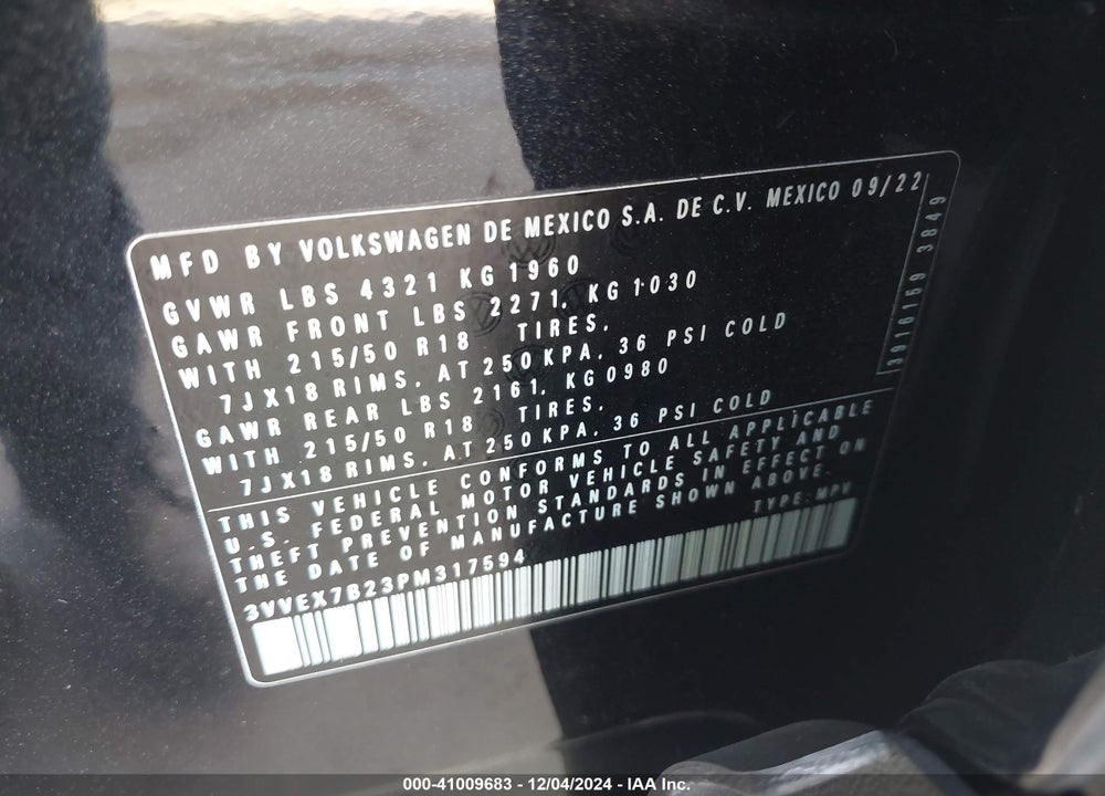 2023 VOLKSWAGEN TAOS 1.5T SE VIN: 3VVEX7B23PM317594