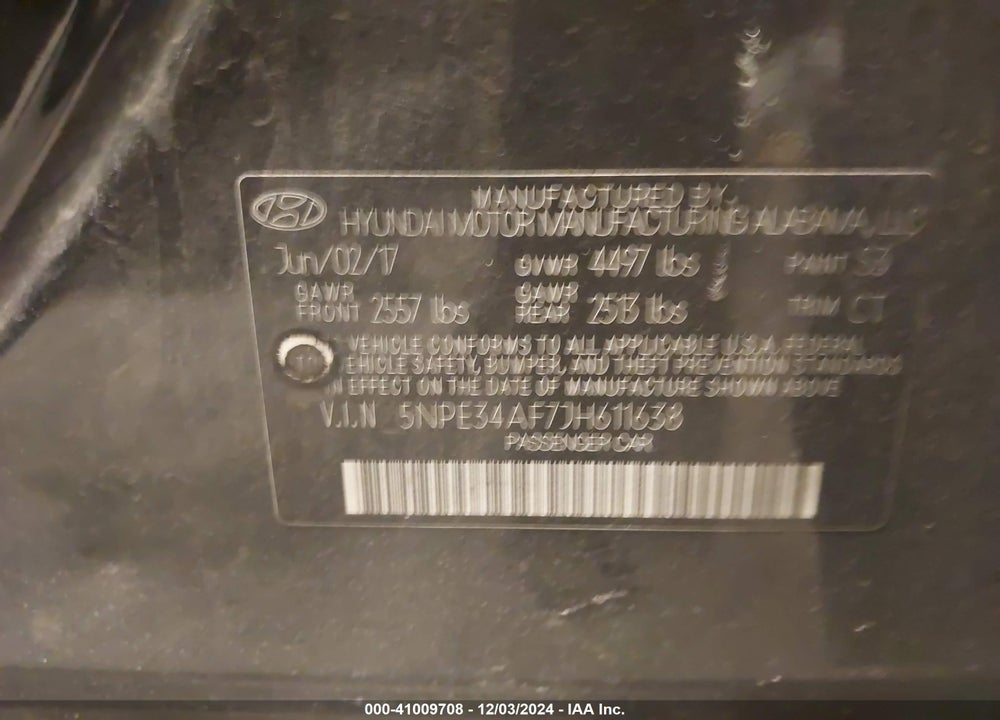 2018 HYUNDAI SONATA VIN: 5NPE34AF7JH611638