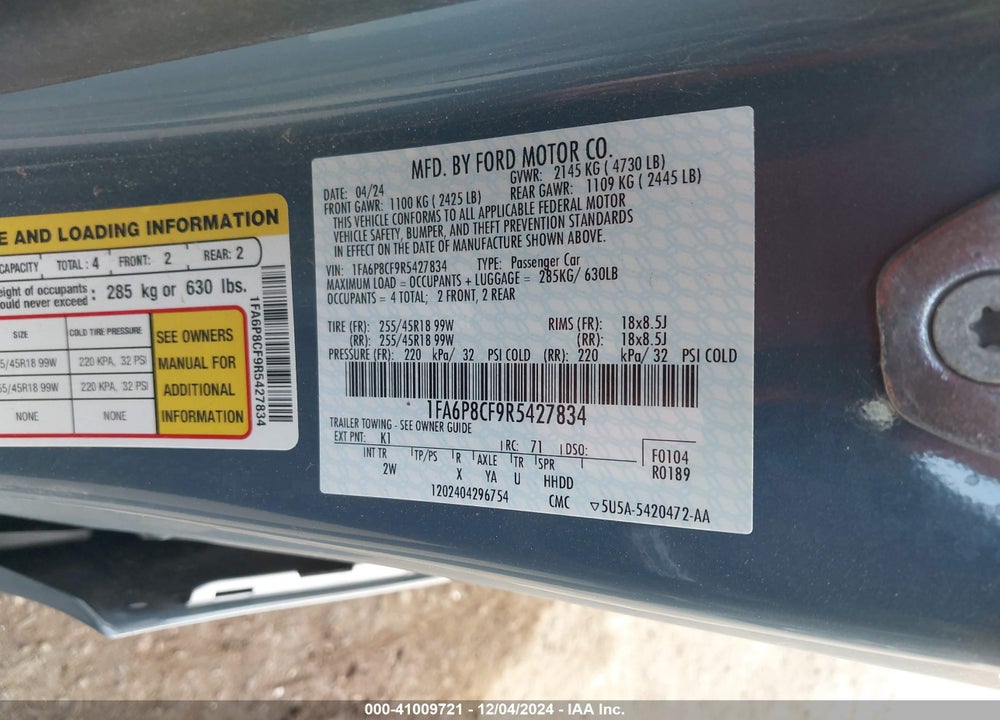 2024 FORD MUSTANG VIN: 1FA6P8CF9R5427834