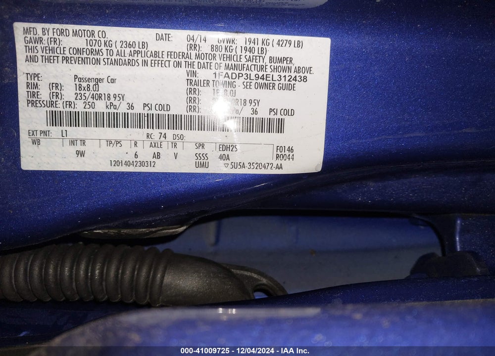 2014 FORD FOCUS ST VIN: 1FADP3L94EL312438