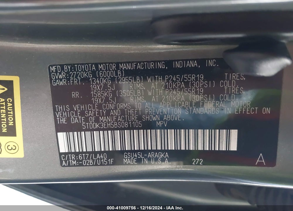 2011 TOYOTA HIGHLANDER LIMITED V6 VIN: 5TDDK3EH5BS081105