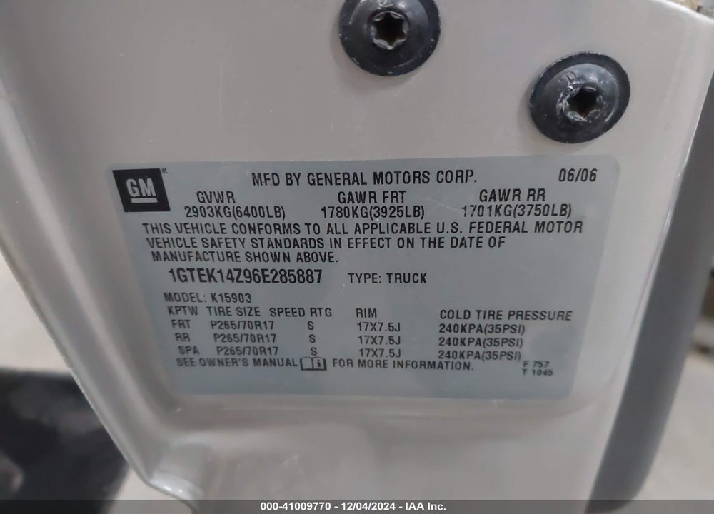 2006 GMC NEW SIERRA VIN: 1GTEK14Z96E285887