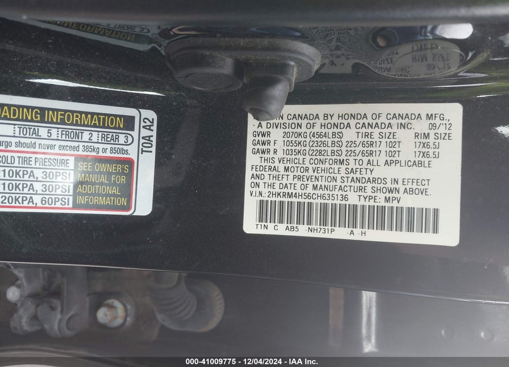 2012 HONDA CR-V EX VIN: 2HKRM4H56CH635136