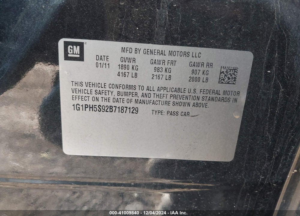 2011 CHEVROLET CRUZE LTZ VIN: 1G1PH5S92B7187129