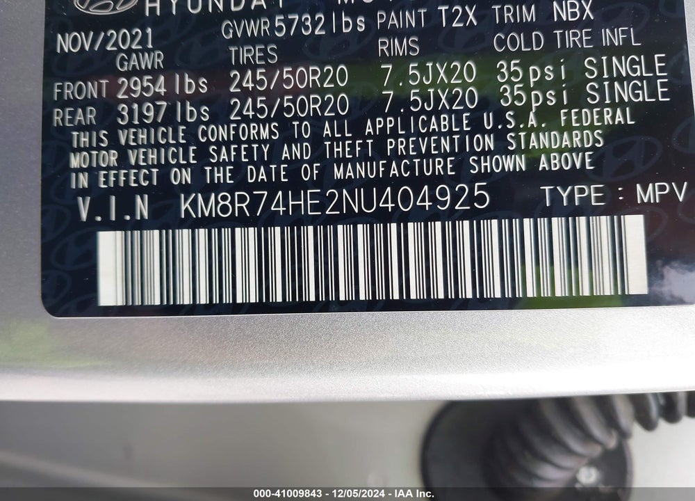2022 HYUNDAI PALISADE CALLIGRAPHY VIN: KM8R74HE2NU404925