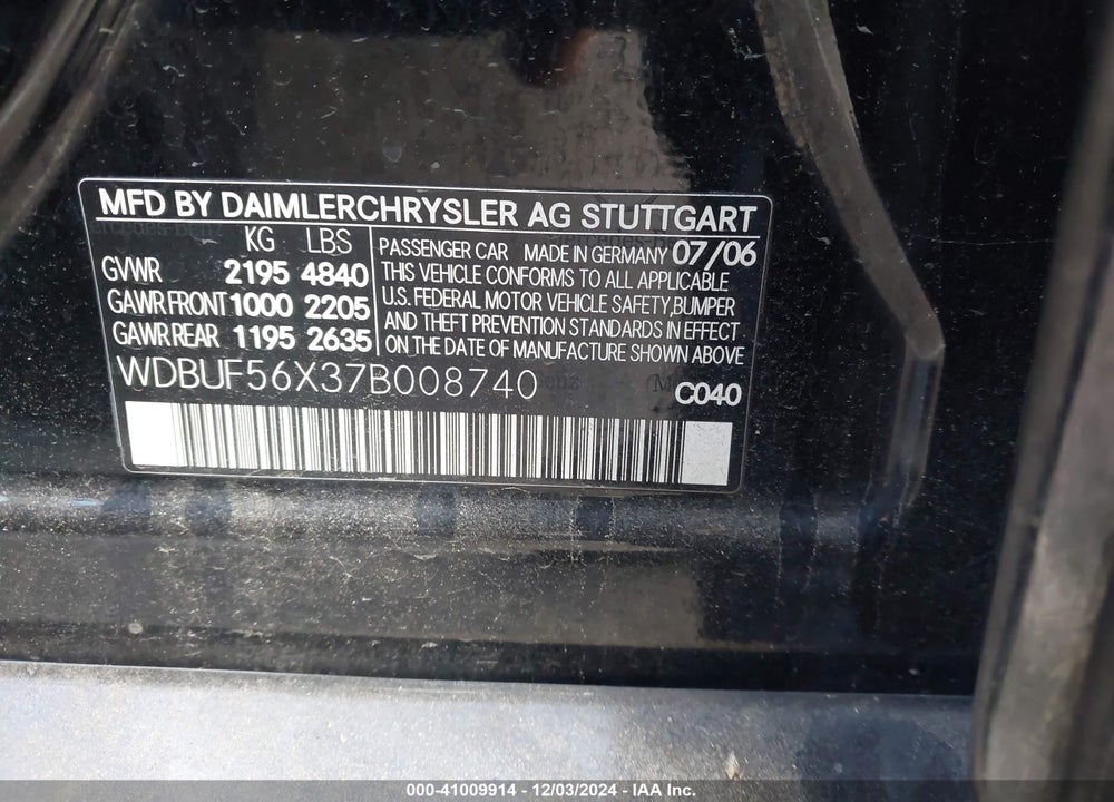 2007 MERCEDES-BENZ E 350 VIN: WDBUF56X37B008740