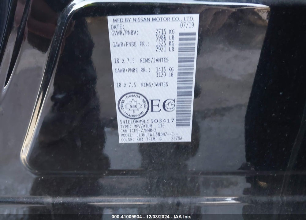 2020 INFINITI QX60 VIN: 5N1DL0MM9LC503417