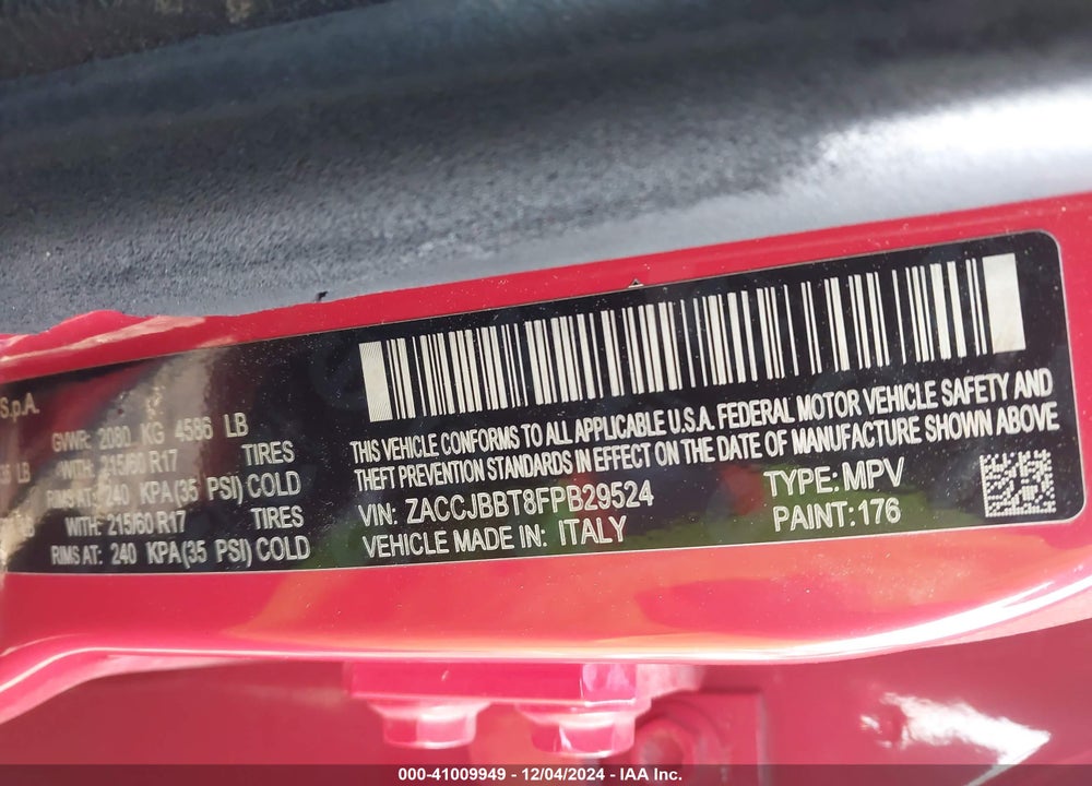 2015 JEEP RENEGADE LATITUDE VIN: ZACCJBBT8FPB29524
