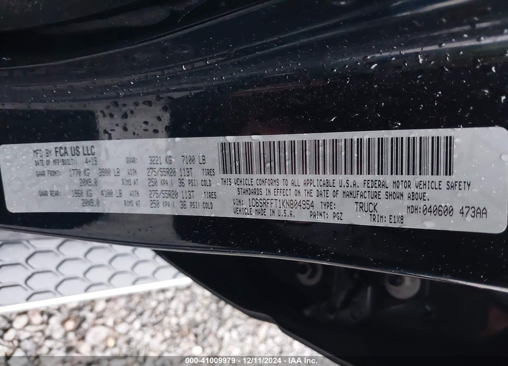 2019 RAM 1500 VIN: 1C6SRFFT1KN804954