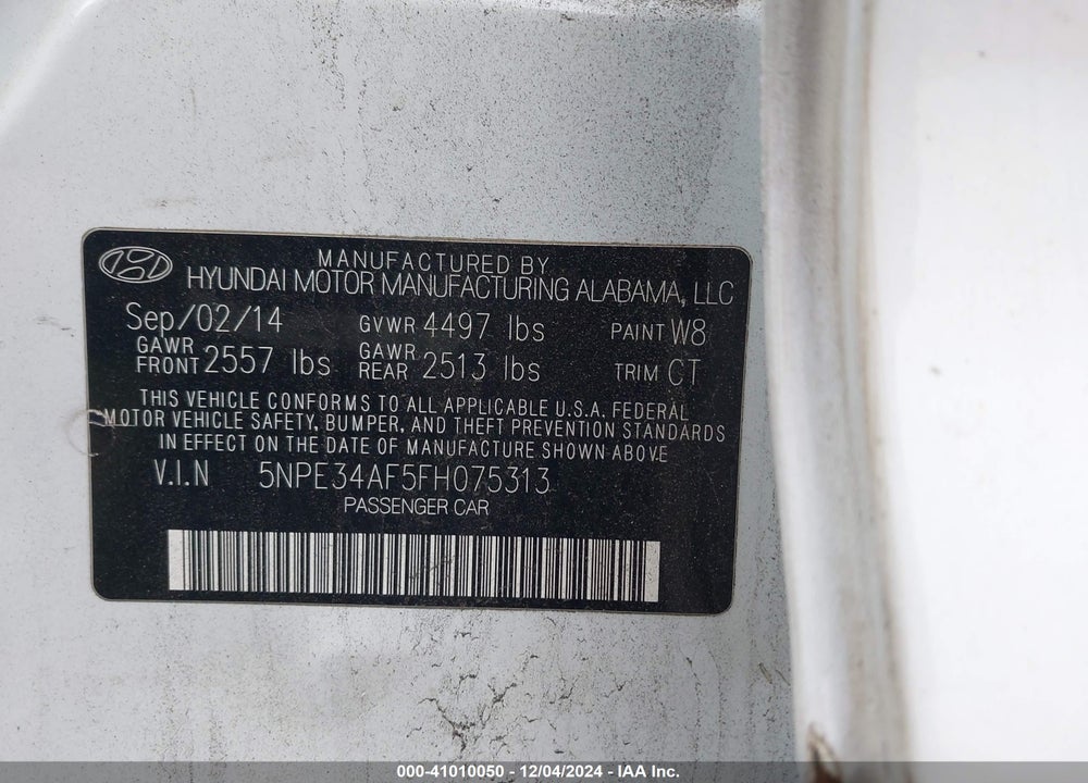 2015 HYUNDAI SONATA SPORT VIN: 5NPE34AF5FH075313