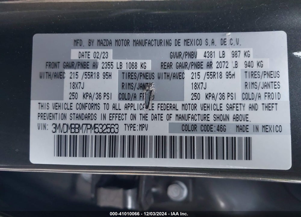 2023 MAZDA CX-30 2.5 S SELECT VIN: 3MVDMBBM7PM532563