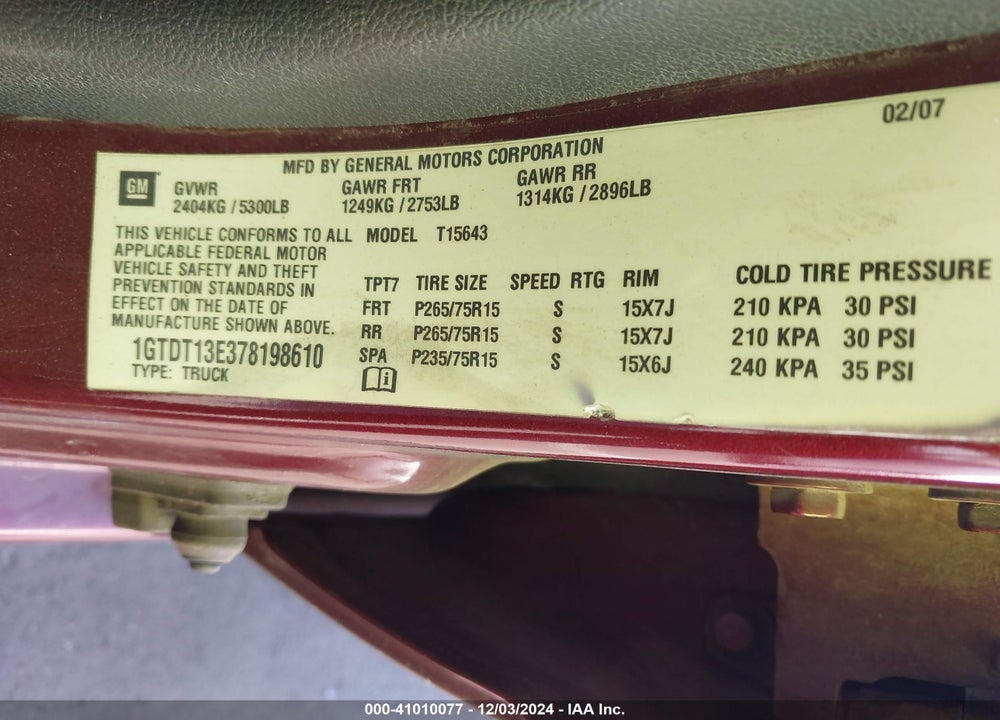 2007 GMC CANYON SLE2 VIN: 1GTDT13E378198610