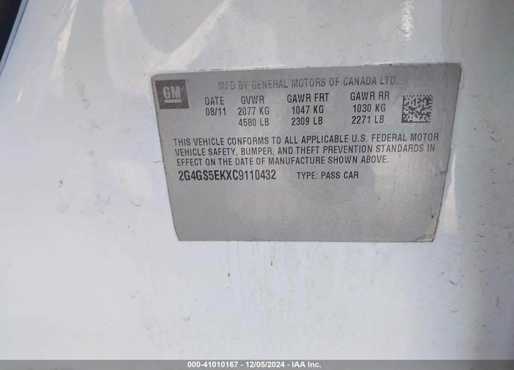2012 BUICK REGAL VIN: 2G4GS5EKXC9110432