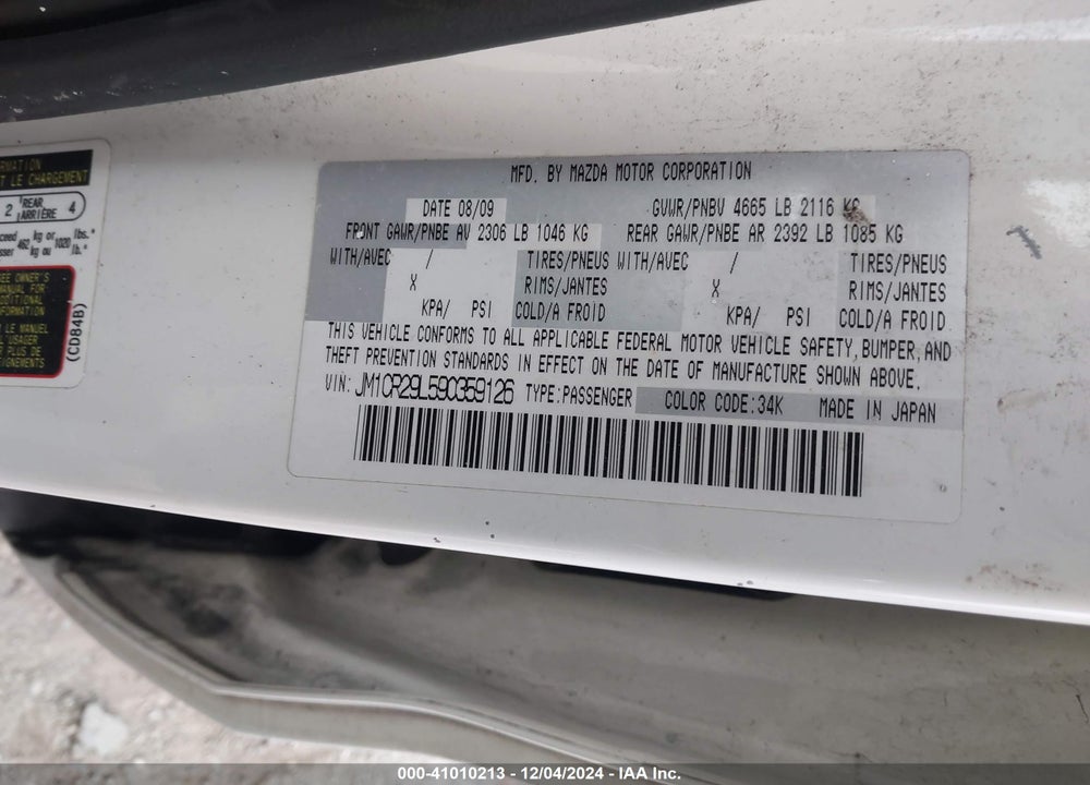 2009 MAZDA 5 GRAND TOURING VIN: JM1CR29L590359126