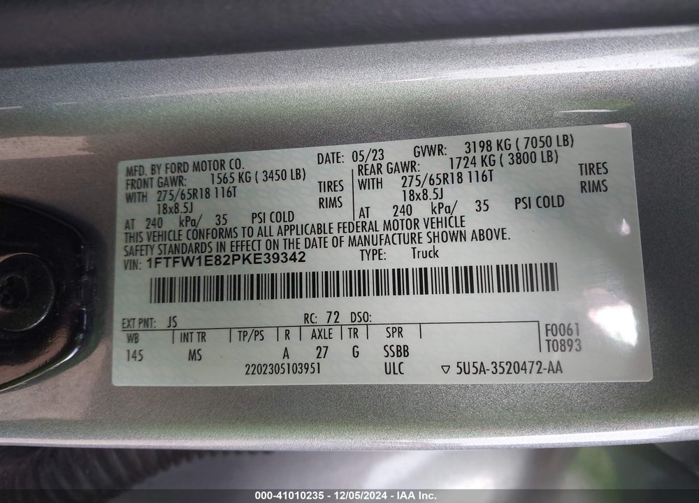 2023 FORD F-150 XLT VIN: 1FTFW1E82PKE39342