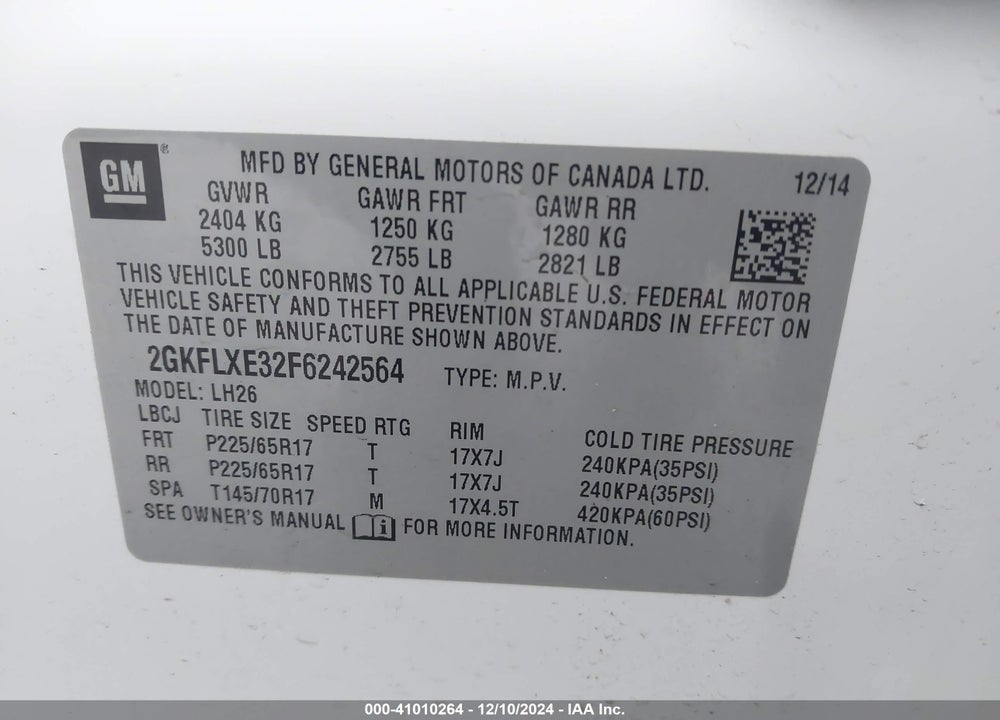2015 GMC TERRAIN SLT-1 VIN: 2GKFLXE32F6242564