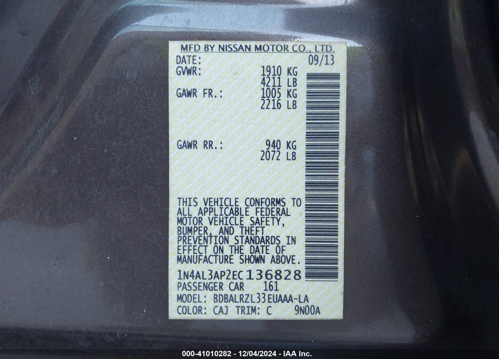 2014 NISSAN ALTIMA 2.5 S VIN: 1N4AL3AP2EC136828