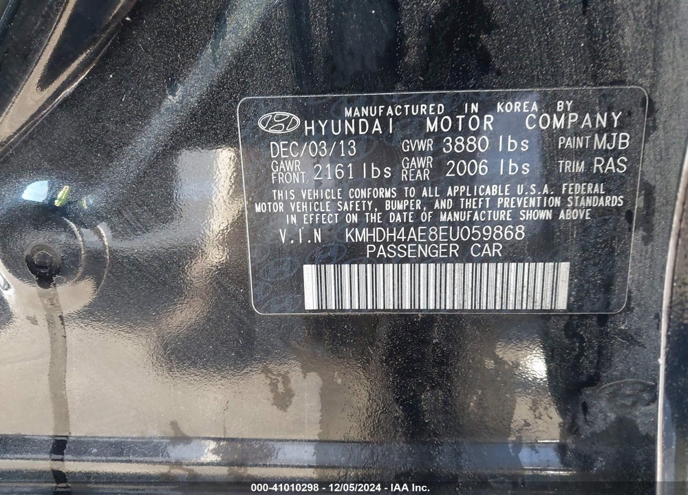 2014 HYUNDAI ELANTRA SE VIN: KMHDH4AE8EU059868