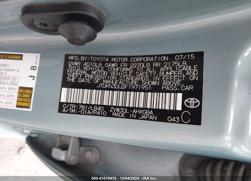 2015 TOYOTA PRIUS FOUR VIN: JTDKN3DU2F1971951
