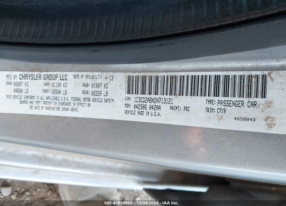 2013 DODGE AVENGER SE VIN: 1C3CDZABXDN713121