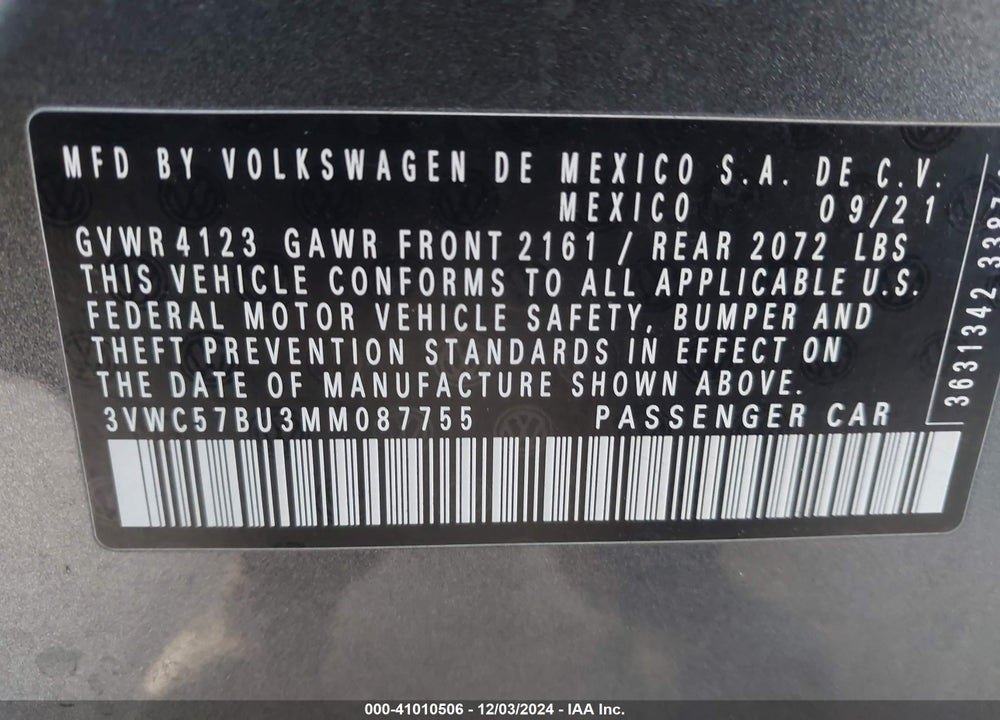 2021 VOLKSWAGEN JETTA VIN: 3VWC57BU3MM087755
