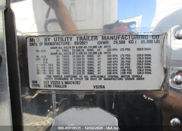 2022 UTILITY TRAILER MFG --- VIN: 3UTVS2535N8474707