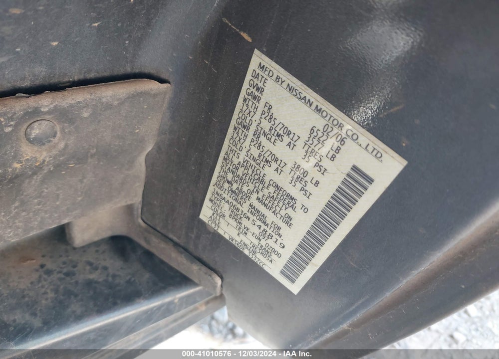 2006 NISSAN TITAN LE VIN: 1N6AA06B36N548819