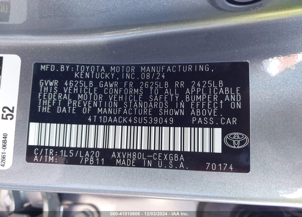 2025 TOYOTA CAMRY XSE/XLE/LE/SE VIN: 4T1DAACK4SU539049